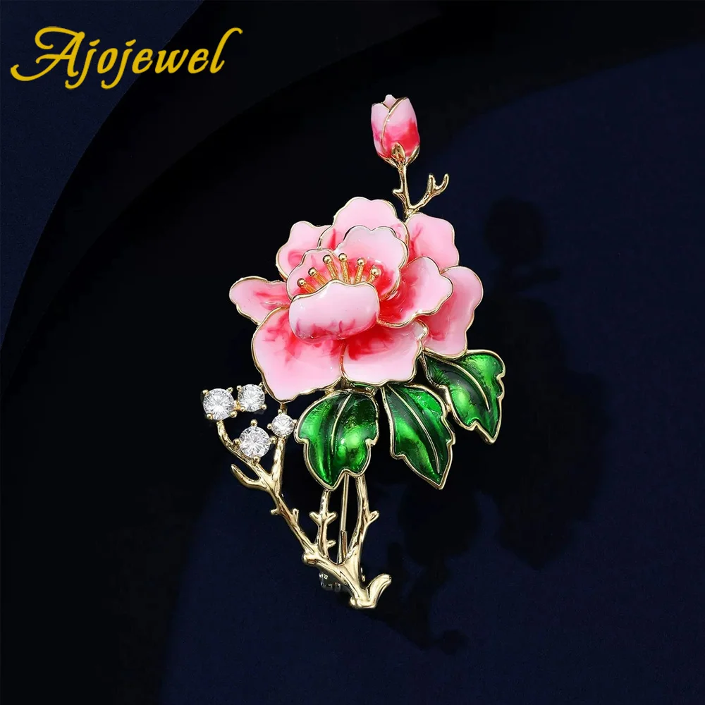 

Ajojewel Enamel Pink Red Peony Brooch Chinese Traditional Rhinestone Cloth Pin Hanfu Jewelry Accessories Unique Gift For Woman