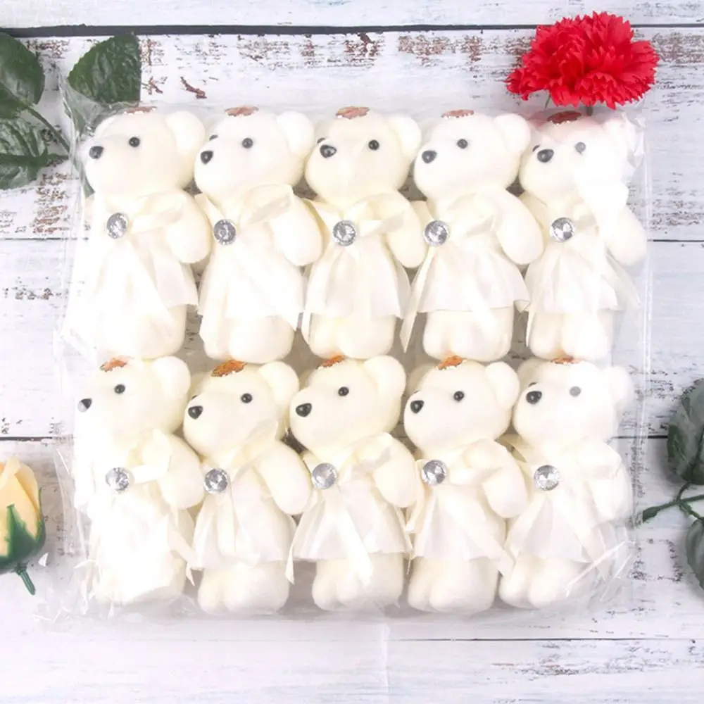10Pcs/Set Cartoon Bear Doll Soft Stuffed Bear Valentine's Day Flower Bouquet Creative Mini Bag Pendant Doll