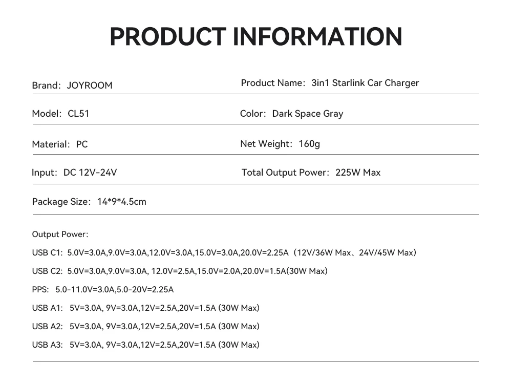 JOYROOM 225W Autoladegerät mit unabhängiger USB-C PD 45W-Technologie, QC3.0, Multifunktions-Ladestation für mehrere Geräte, LED-Anzeige, Autozubehör. – Detail 12