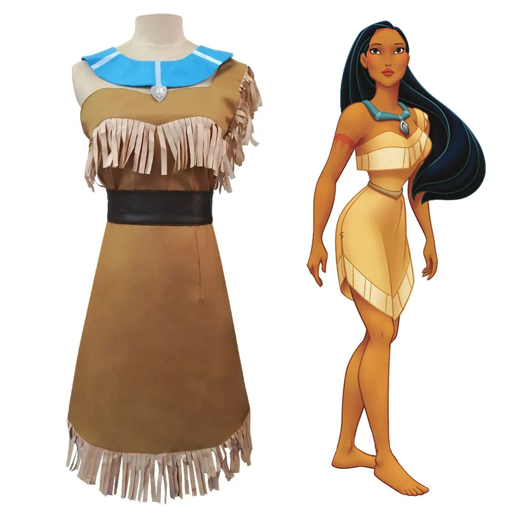 Indian Princess Cosplay Aboriginals Chief Costume Girls Women Pocahontas Huntress Dress Summer Beach Outfit Halloween Carnival