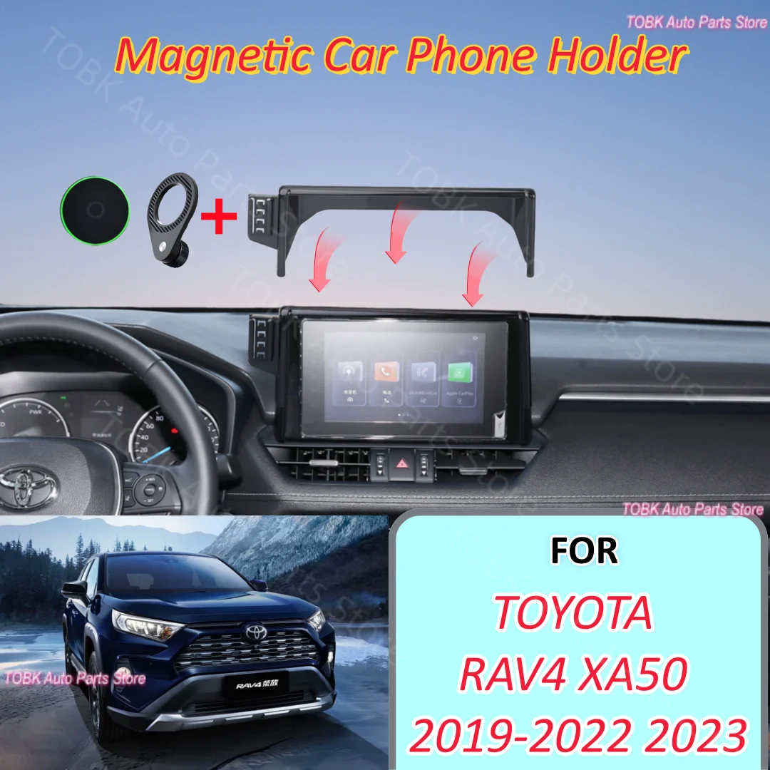 Suporte magnético para celular com tela de 8 polegadas para Toyota RAV4 XA50 2019 2020 2021 2022 2023, base MagSafe, acessório de carregamento sem fio