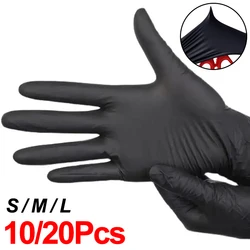 Guantes desechables de nitrilo 20 piezas, resistentes al agua, sin látex, color negro, para cocina, limpieza de laboratorio, reparación de coches