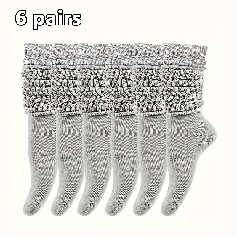 6 Pairs Women Mid-Calf Socks Thick Thermal Knit Calf Socks Cute Long Loose Slouch Socks Spring Autumn Winter Warm