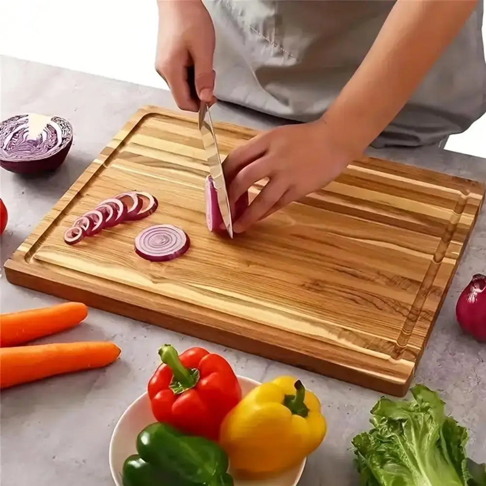 Long-lasting Chopping Surface Thick Wooden Cutting Board with Juice Groove Heavy Duty Charcuterie Serving Board Butcher for Meat