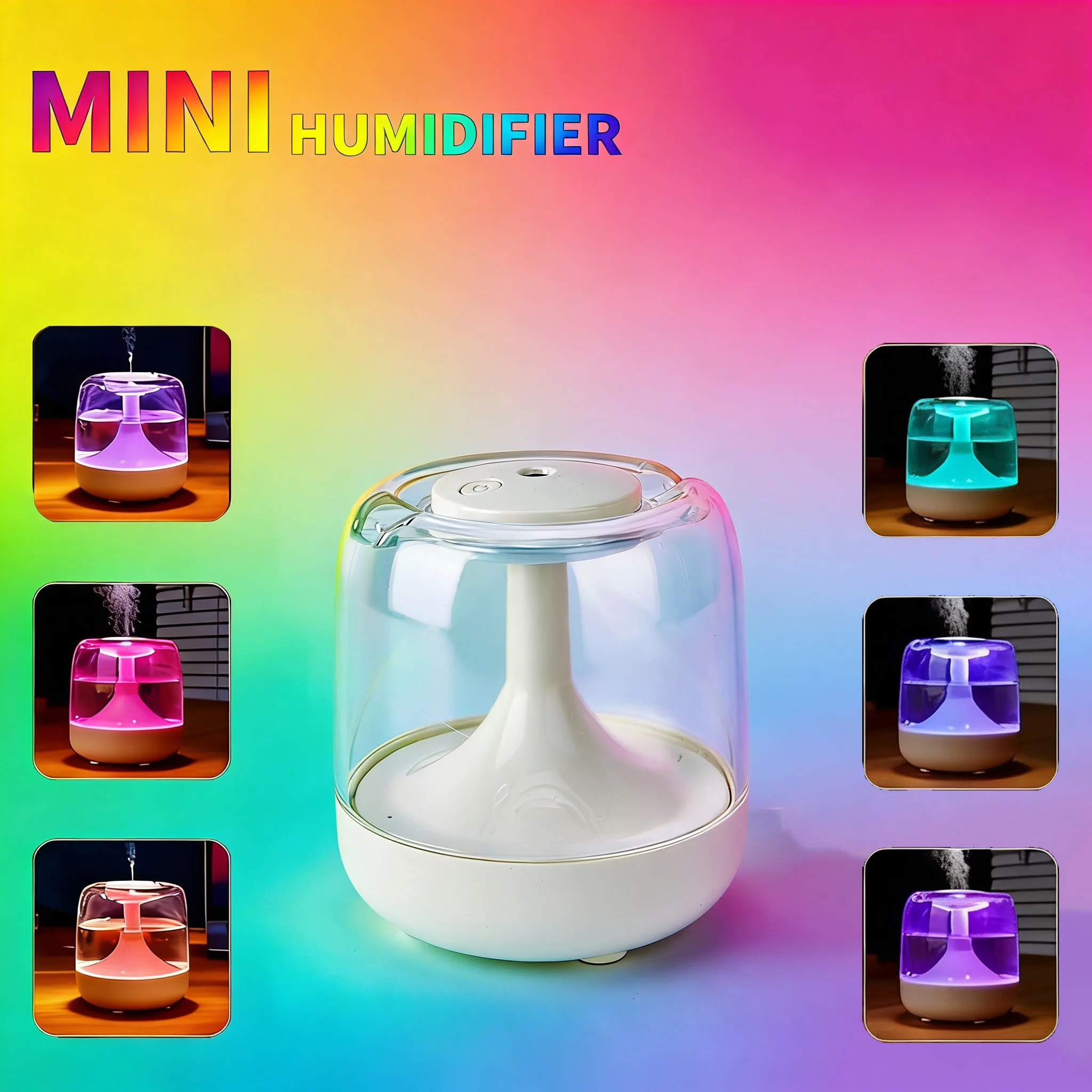 

2 шт., 7-цветный ночник, мини-увлажнитель воздуха, небольшой домашний увлажнитель для спальни, ароматерапевтический аппарат, бесшумный увлажнитель воздуха, USB, 650 мл
