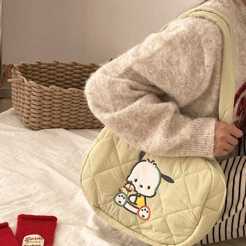 Sanrio Hello Kitty nuova borsa rotonda Cartoon Kuromi Melody Soft Cute Tote Bags mano estetica in cotone per le donne borsa a tracolla Y2k