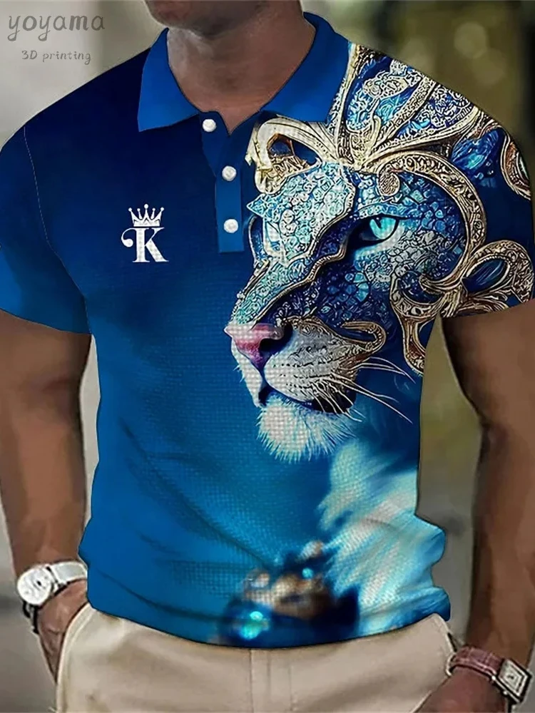 Letnia moda 3D Lion Print Koszulki polo dla mężczyzn Casual Harajuku Streetwear Top Animal Print Męskie koszulki polo z krótkim rękawem