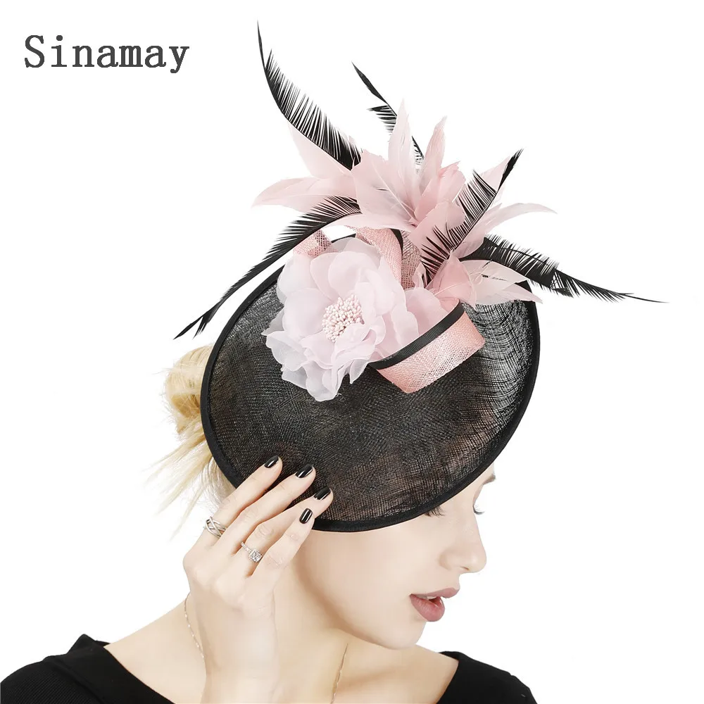 Elegant Ladies Formal Dress Fascinator Hat Wedding Fedora Cap With Flower Bride Marry Hair Accessories Church Headpiece