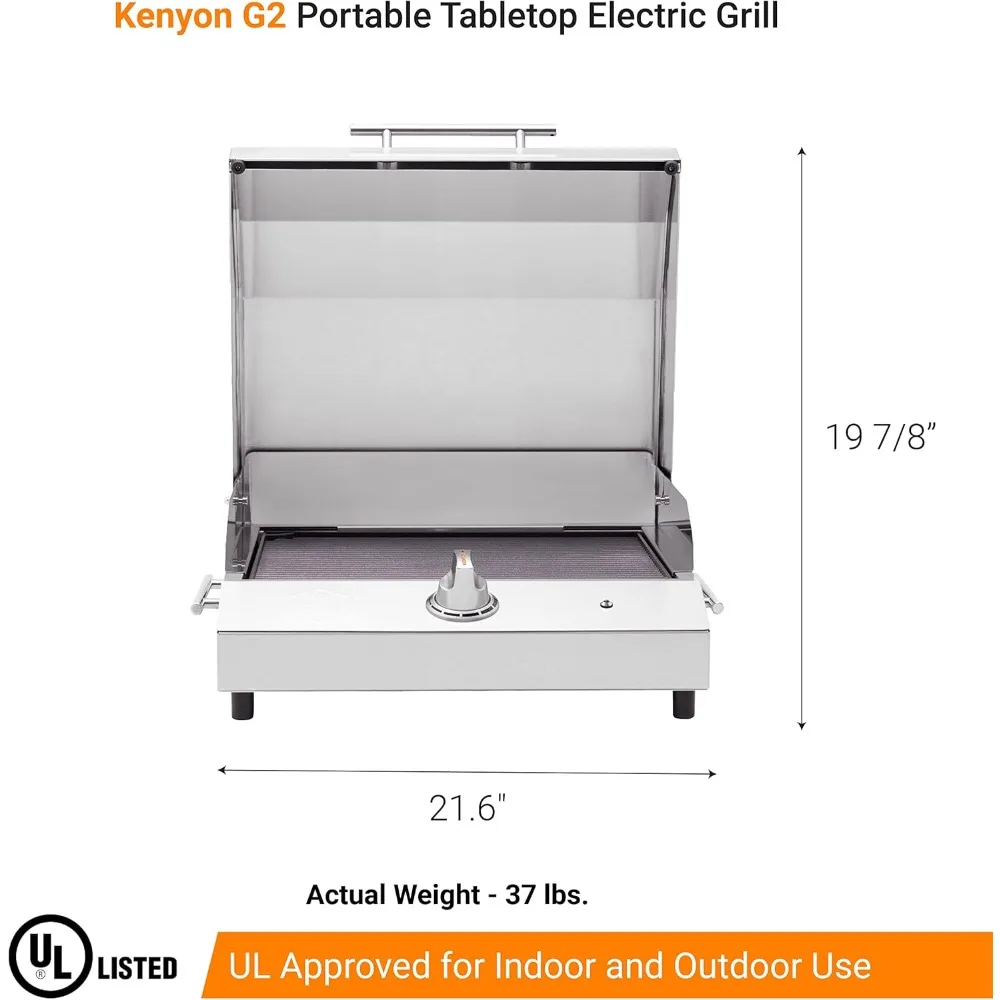 Portable Tabletop Electric Grill, 1440W Single Burner, Stainless Steel Body, Cast Aluminum Grate, UL Approved Grill For Indoor