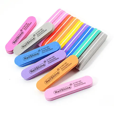 20pcs  Mini Colorful Nail Art File 100/180 Grit Set 90mm Straight Sanding Polishing Grinding Nail Care Tools Soft Sponge Quality