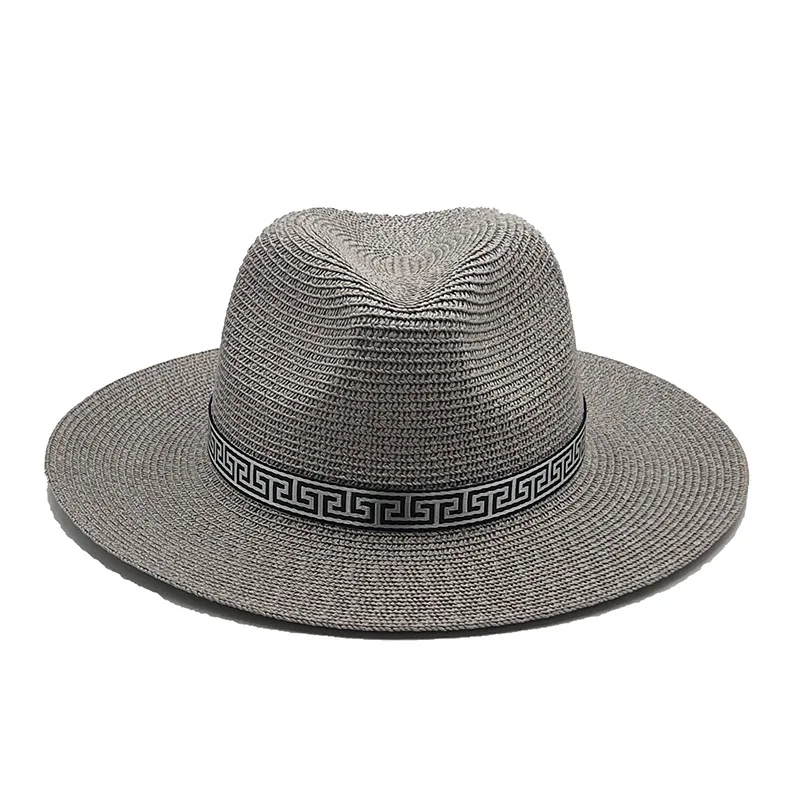 2022 New Panama Hard Top Shaped Straw Hat Summer Women/Men Wide Brim Beach Sun Cap UV Protection Fedora Hat Wedding Hat