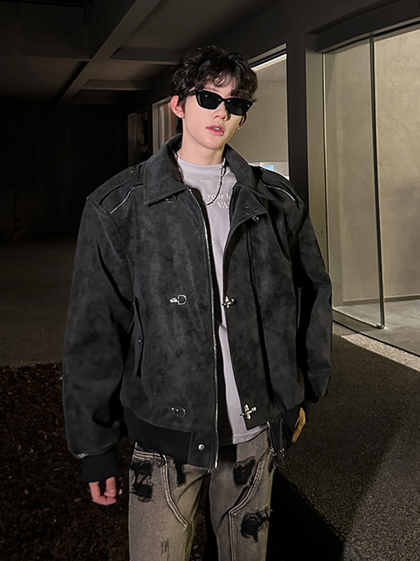 

Bla Tie Dye PU Leather Biker Jaet Thiened Winter Coat for Men Cotton Workwear Sli American Casual Long Sve Zippe...