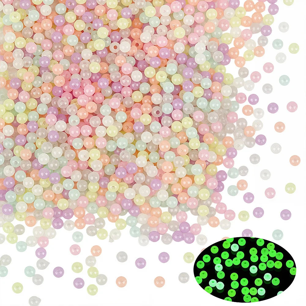 1 Box 1500PCS 4MM Glow in The Dark Round Beads with Holes Opaque Tiny Luminous Plastic Mixed Color Spacer Loose Seed Bead Bulk
