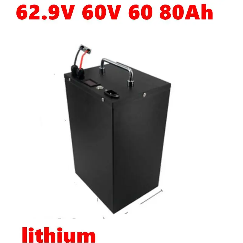 

62.9V 60V 60 80Ah lithium ion battery BMS 17S 62.9V 63V li ion battery for 3000w scooter bike Tricycle Motorcycle +10A charger