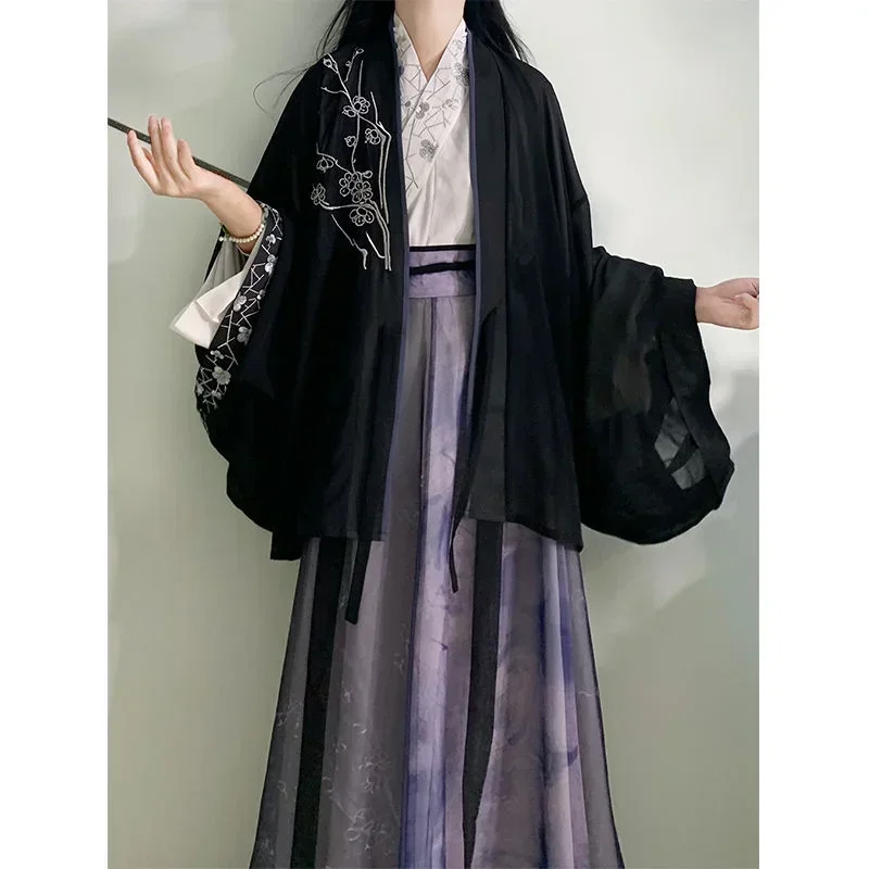 2 Color Traditional Chinese Clothing for Women Sisters' Dresses WeiJin Dynasties Elegant Purple Printed Cross Collar Hanfu 3pcs