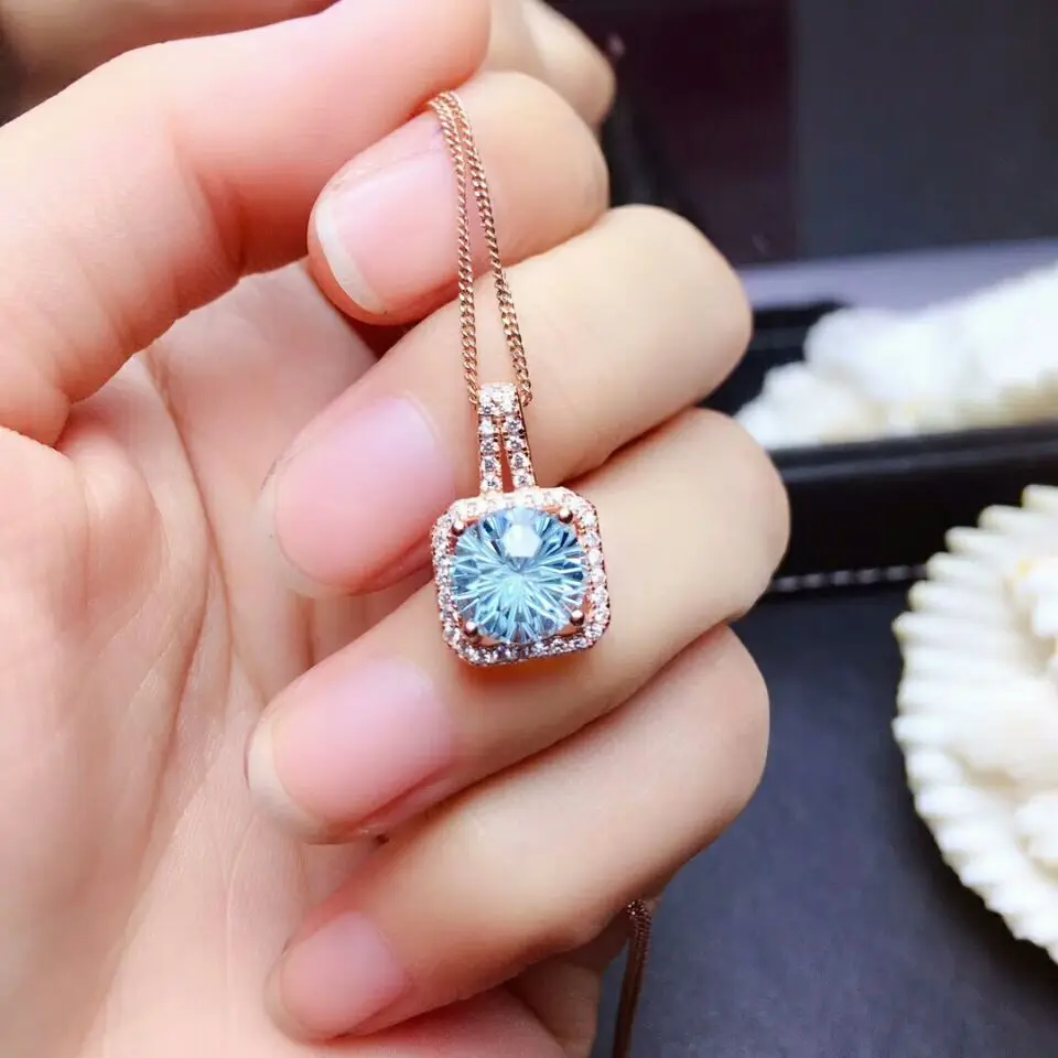 MeiBaPJ ธรรมชาติดอกไม้ไฟ Sky Blue Topaz เครื่องประดับชุดแหวนเงินแท้925จี้สร้อยคอ2ชุดเครื่องประดับสำหรับผู้หญิง