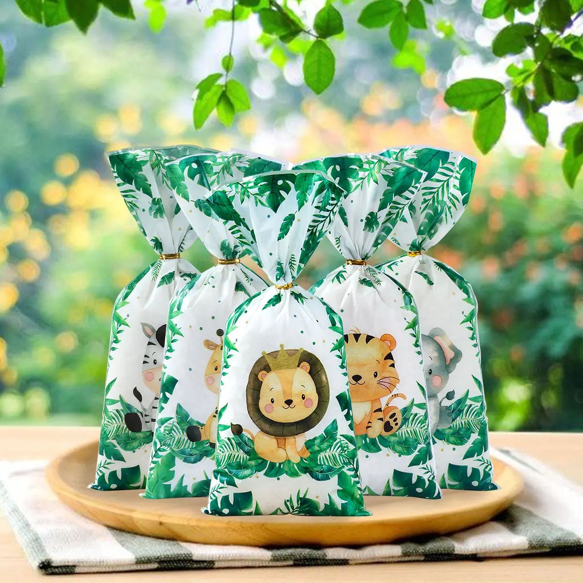 Bolsas de regalo de animales de la selva, embalaje de galletas de caramelo de Safari, suministros de fiesta de feliz cumpleaños para niños, bolsas de regalo Diy para Baby Shower