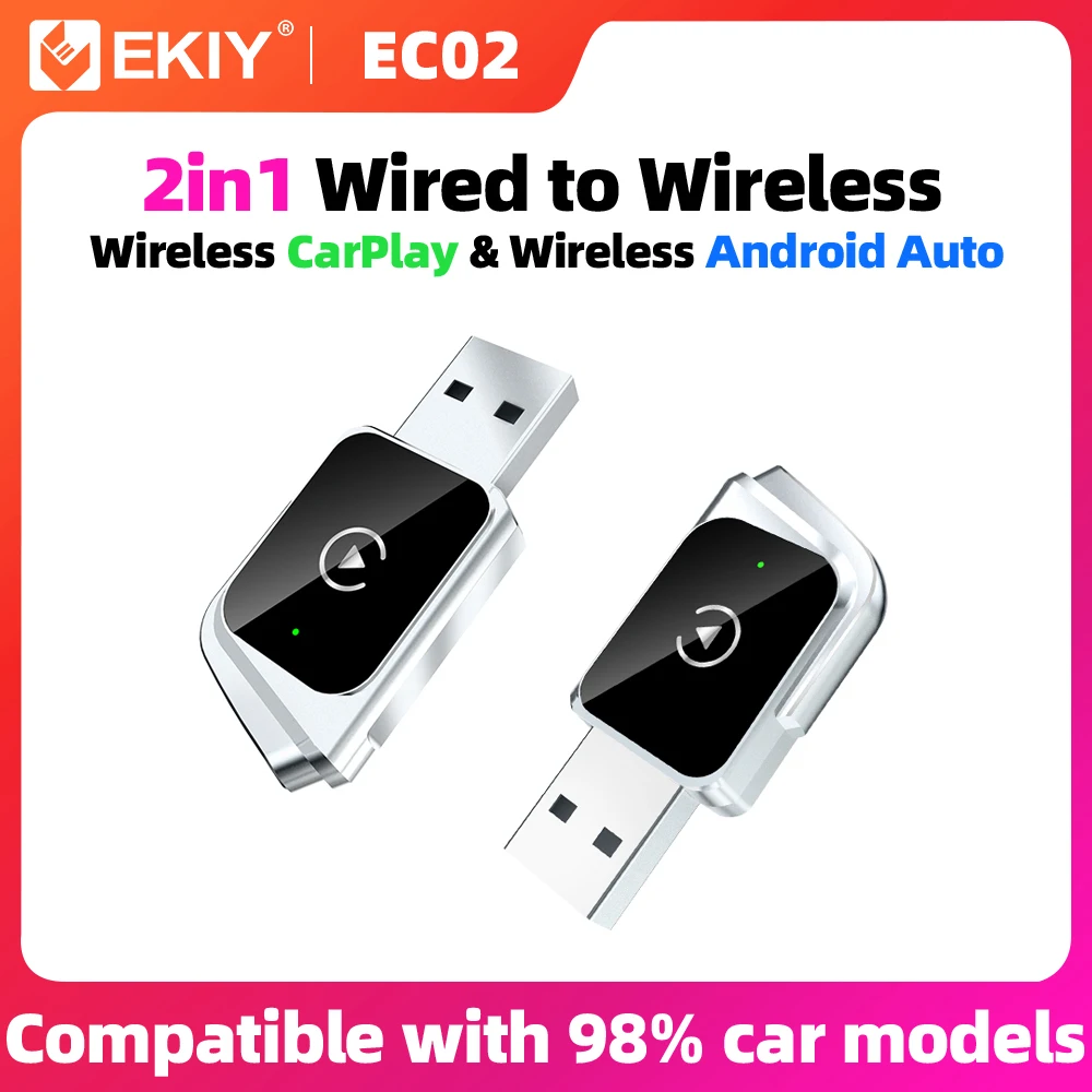 

EKIY 2in1 Wireless CarPlay Dongle Беспроводной Android Auto адаптер Автомобильные интеллектуальные системы AI Smart Box для автомобиля с проводным CarPlay