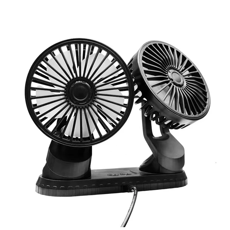 Car Fan, 360° Adjustable Dual Head USB Cooling Air Fan Low Noise Fan For Car SUV RV Truck ,With Coloured Light