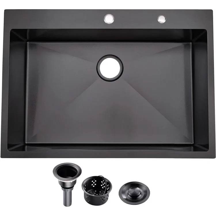 33″x22″x9″ Drop In Kitchen Sink Black, Top mount SUS304 Stainless Steel Gunmetal Black Sink 18 Gauge Single Bowl