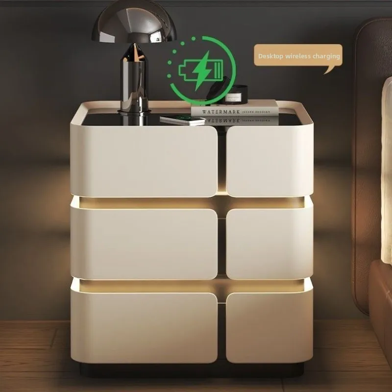 New Italian light luxury solid wood bedside table, bedroom home modern simple bedside storage cabinet