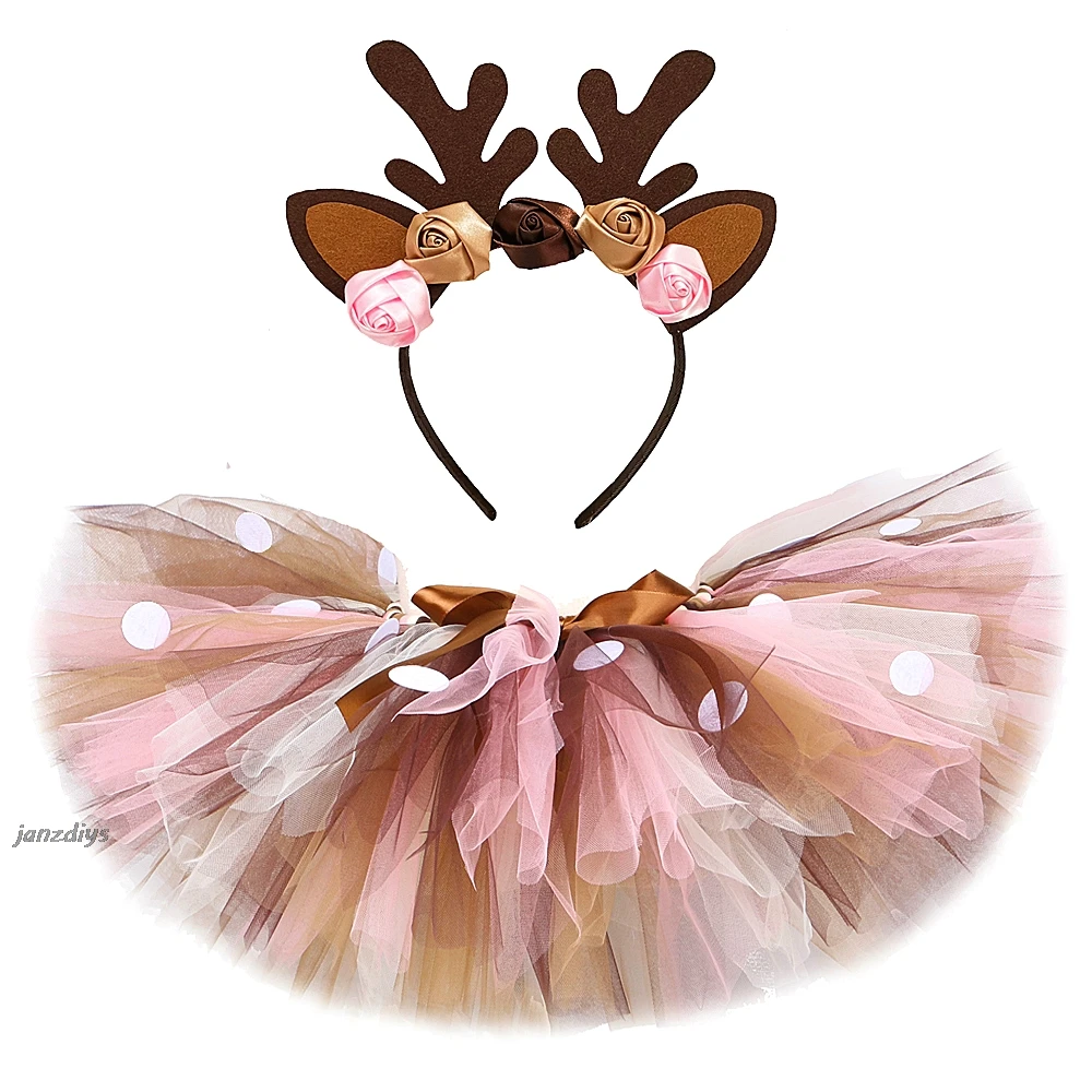 Baby Girls Deer Tutu Skirt Outfit Codplay Kids Christmas Reindeer Costume Toddler Girl New Year Clothes Child Birthday Tutus