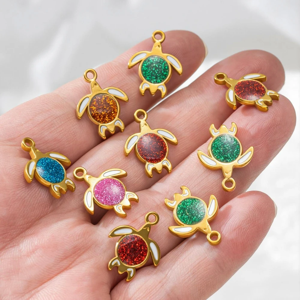 5 Stück Goldene Edelstahl-Schildkröten-Anhänger für DIY-Ohrringe, Armreifen, Armbänder, Halsketten, Schmuckherstellung, Großhandel – Detail 2