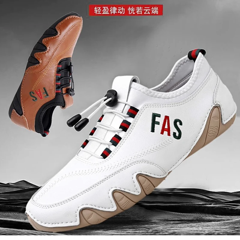 أحذية جلدية صيفية شبكية مجوفة قابلة للتنفس مع نعل ناعم للقيادة، أحذية بيضاء كاجوال وعصرية #5