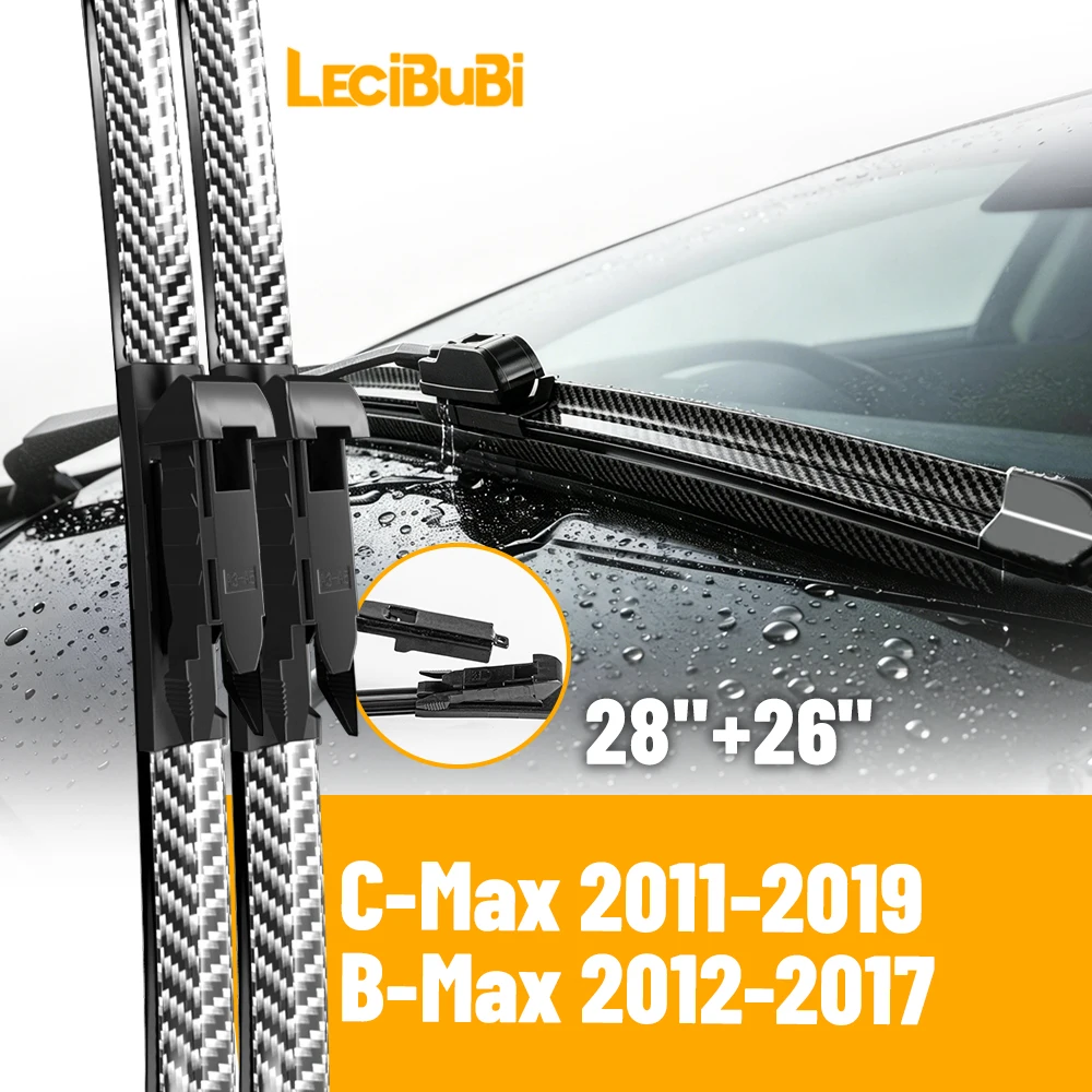 Escobillas limpiaparabrisas delanteras para Ford C-Max Grand C-Max B-Max, cepillos de goma de fibra de carbono, accesorios para coche, 28 "+26"