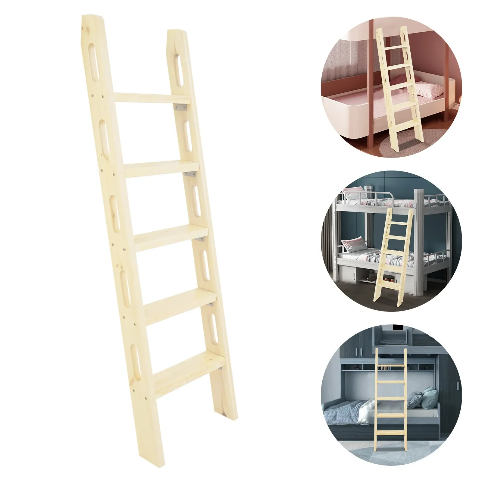 

5 Steps Solid Wood Bunk Bed Ladder Bunkhouse Motorhome Ladder Long Climb Ladder