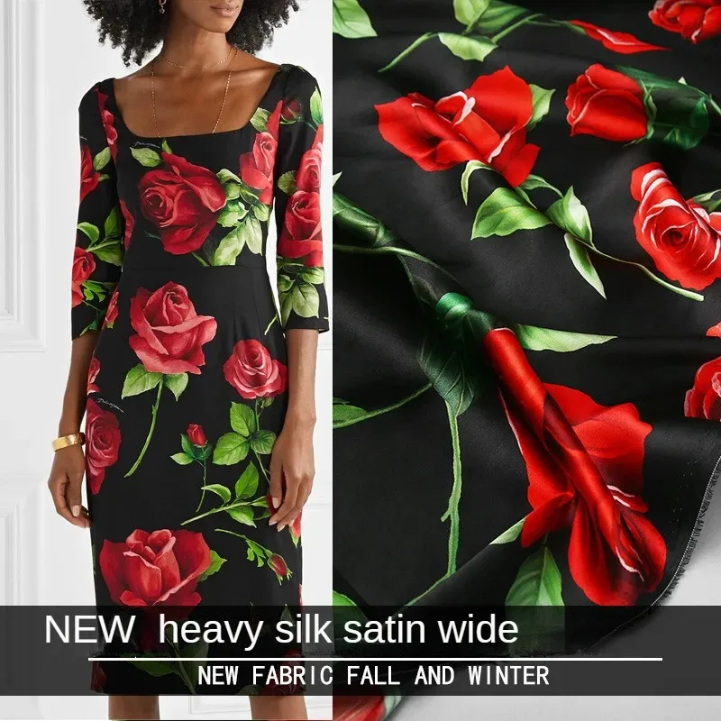 Spring and Summer New Silk Stretch Satin Digital Printing Heavy Silk Rose Clothing Handmade Cloth for Dress Shirt Fashion