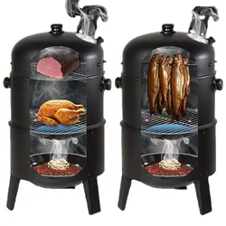 Hot Sale 3 in 1 Smokeless Charcoal Barbecue Grill Smoker 3 layers Tower Vertical Barrel Charcoal BBQ Grill