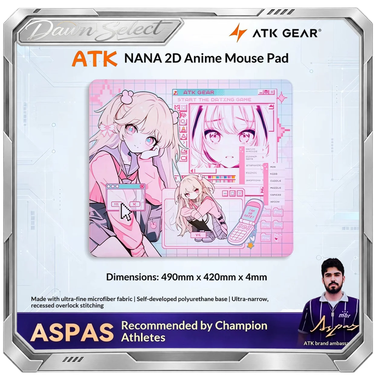 ATK NANA 2D Anime Gaming Mouse Pad 490x420x4mm Large Size Lycra Silky-Smooth Surface Neutral Balance PU Base For FPS Arm Gamers