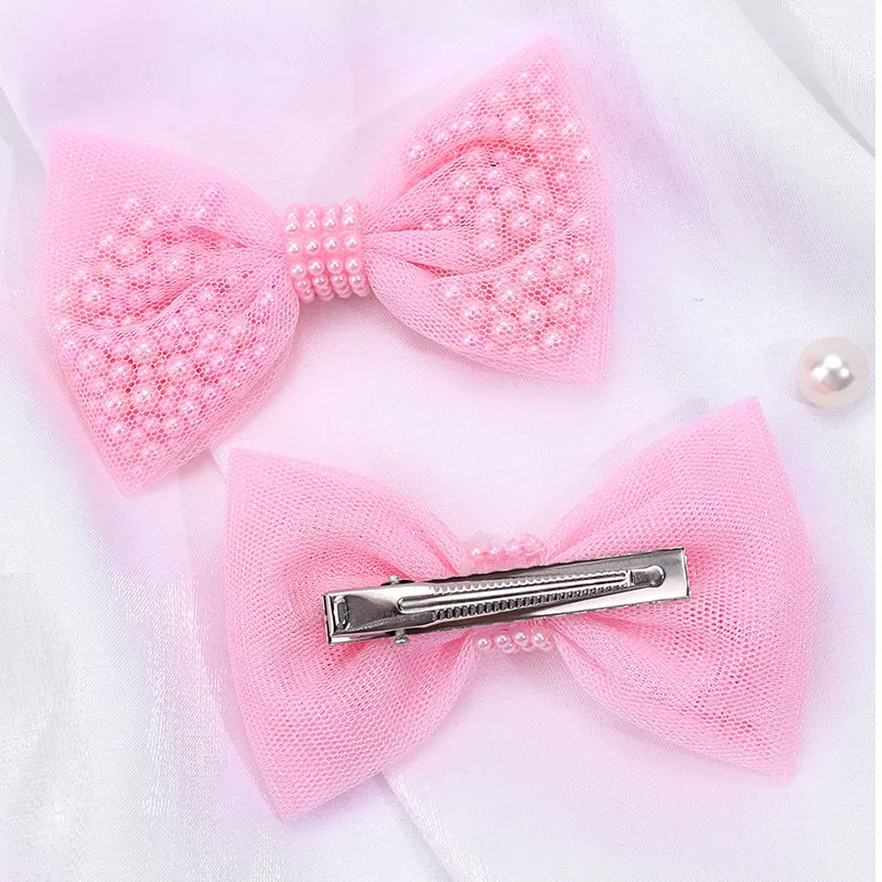 2Pcs Sweet Girl Lace Pearl Bow Hair Clip Kawaii Bowknot Hairpins Barrettes Headwear Kids Hair Styling Tools Boutique Headwear