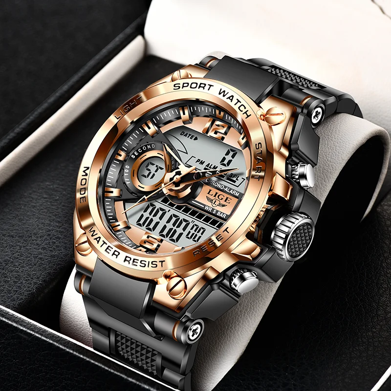 

LIGE Military Men Watches Auto Date Week Man Watch Fashion Luminous Mens Watch LED Digital Sports Waterproof Wristwatches Reloj