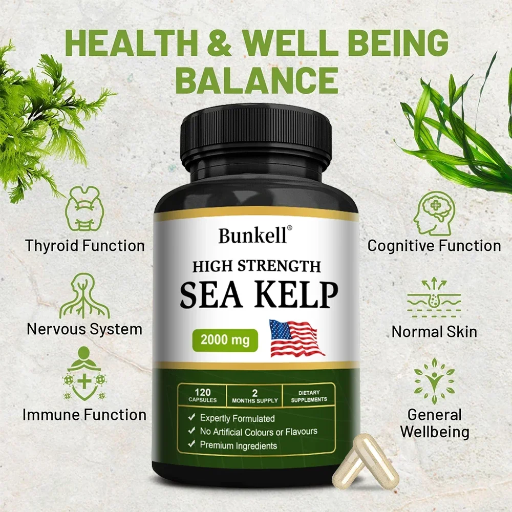 Bunkell High Strength Seaweed Capsules - Natural Iodine Supplement to Promote Healthy Thyroid Function, Energy, Metabolism