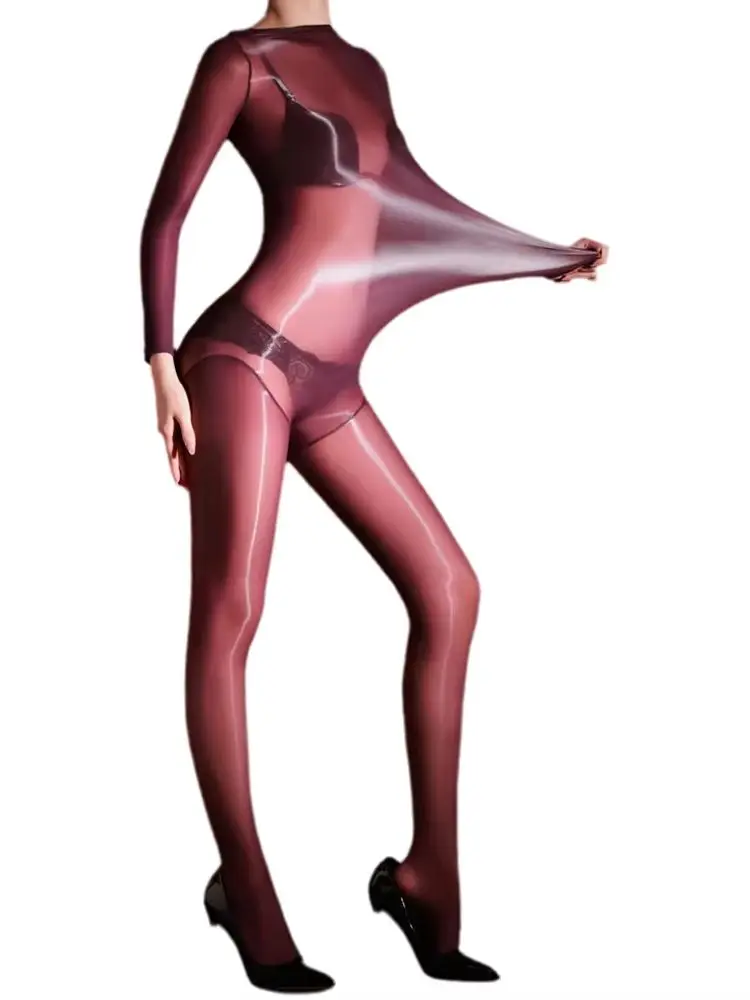 Shiny High Cut Patchwork Nylon Catsuit Bust Seamless Bodystocking Closed Open Crotch Bodysuit Tights Leotard Conjoined Jumpsuit