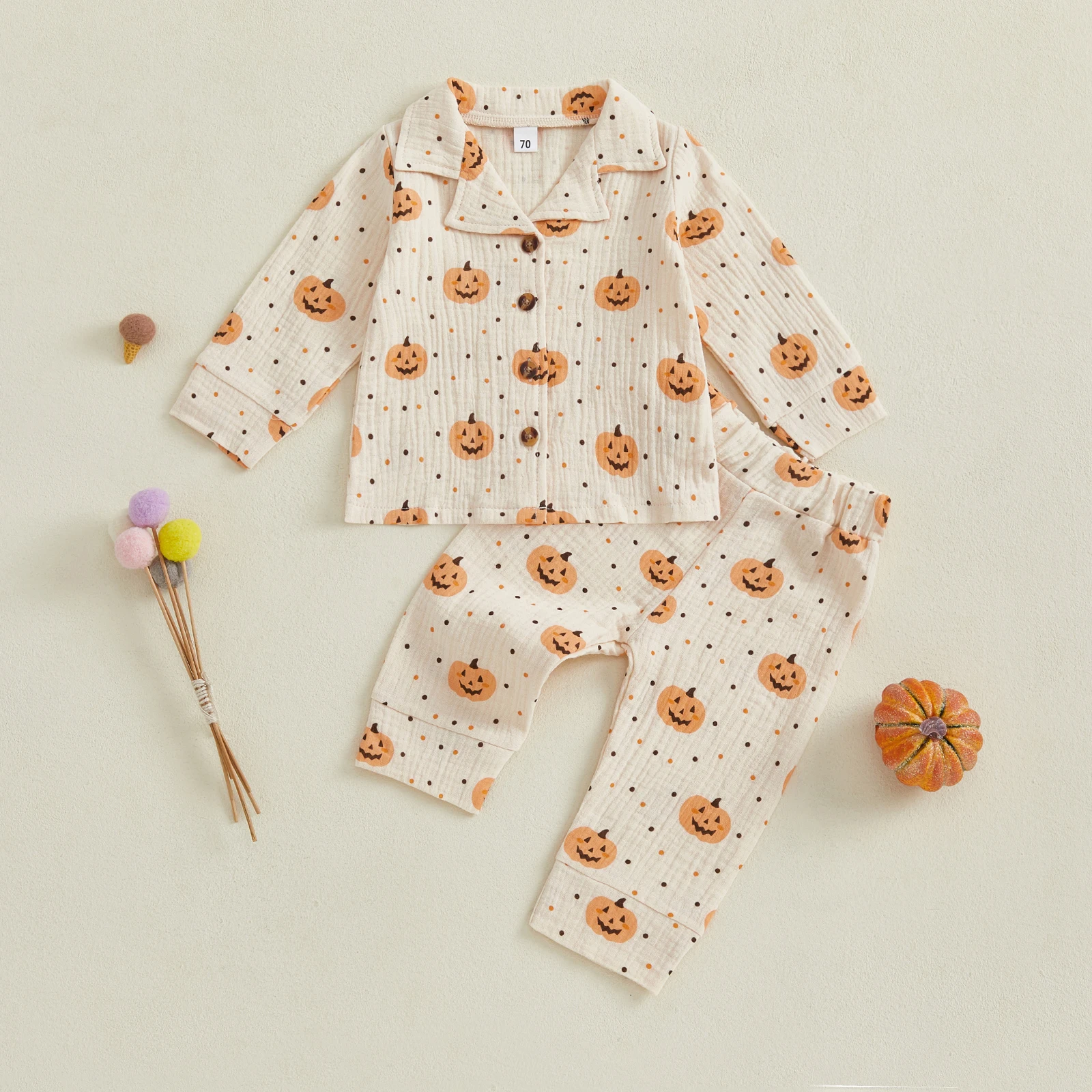 

Infant 2-Piece Halloween Costume Ghost Print Hat Set Newborn Cosplay Outfit Baby Loungewear