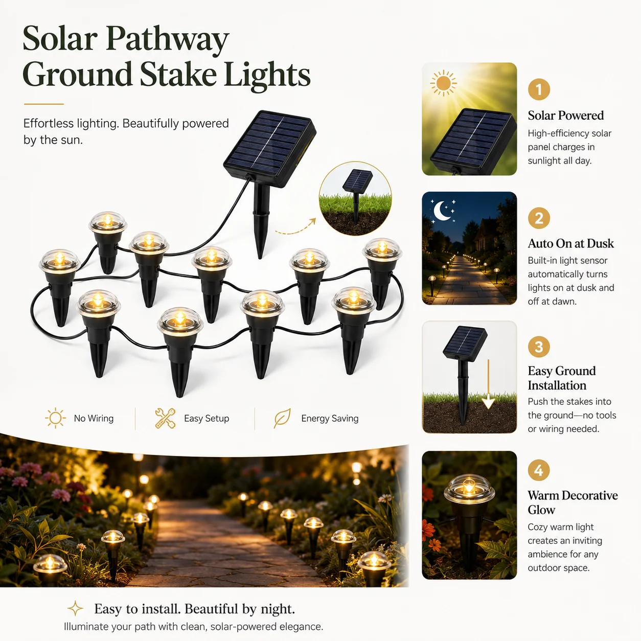 40/30/20/10 LED Solar-Gartenleuchten, 8 Modi Blasenweg-Lichter, IPX4 Outdoor-Rasenleuchten für Weihnachtsfeiern, Gehwege und Hinterhöfe – Detail 3