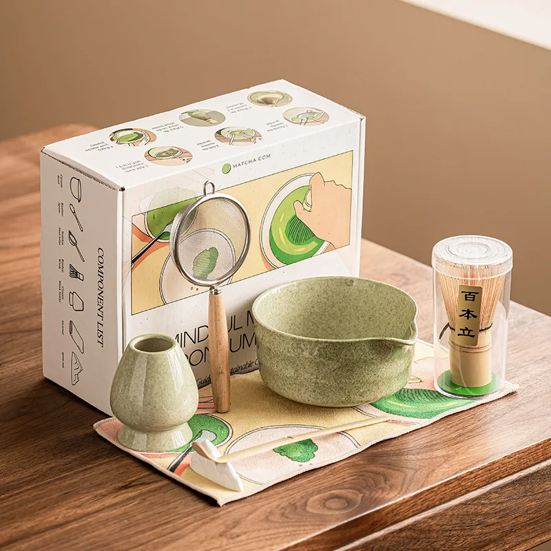

Traditional Matcha Tea Ceremony Set Matcha Bowl Hundred Branches Chasen Tea Sieve Chashaku 7pcs Japanese Tea Making Kit