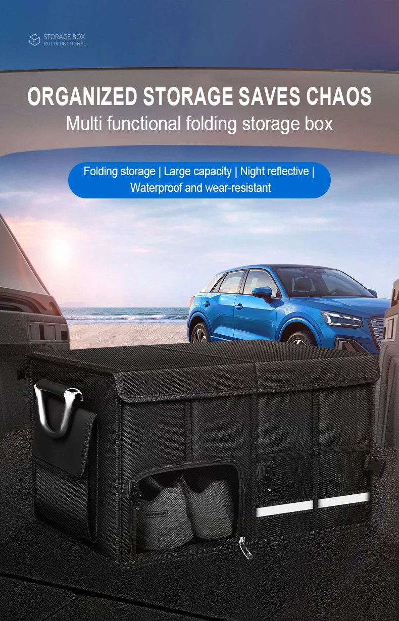 36L 72L 110L Auto-Kofferraum-Organizer Zusammenklappbare Auto-Aufbewahrungsbox Wasserdichter Kofferraum-Organizer mit Deckel & Griff Oxford Cargo Lebensmittel-Transportbox – Detail 1