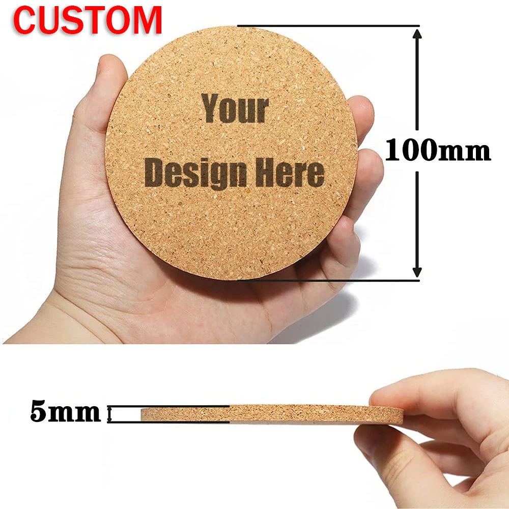 Custom Cork Coaster Engraved Pattern Tea Coffee Mug Drinks Holder for Kitchen Natural Wooden Mat Tableware Round Drink Coaster