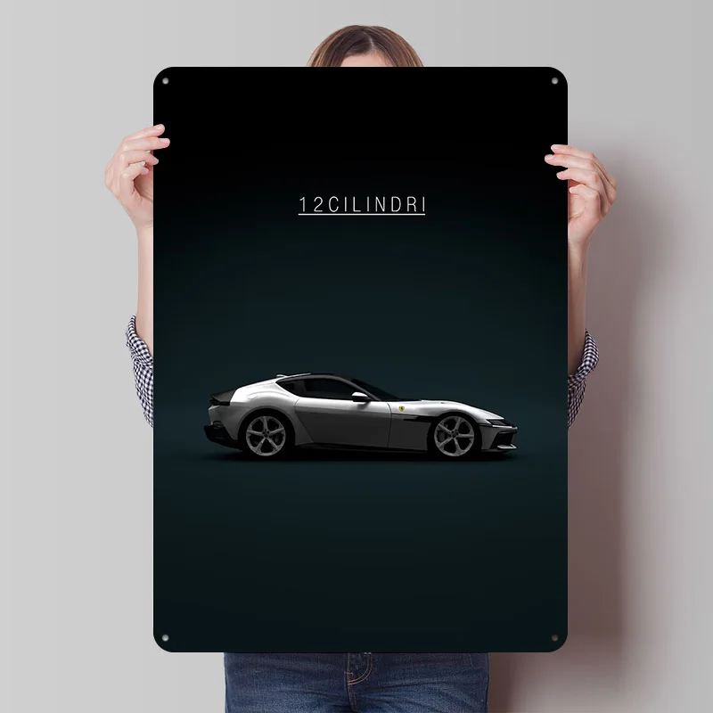 Sports Car 12Cilindri Car Metal Poster Customized Wall Art Retro Vintage Tinplate Signs for Man Cave Gamer Room Decoration Decor