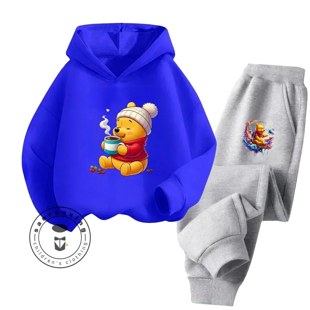 

Conjunto de sudadera deportiva con capucha para niños, conjunto de Color sólido con dibujos de oso Pooh, adecuado para prima