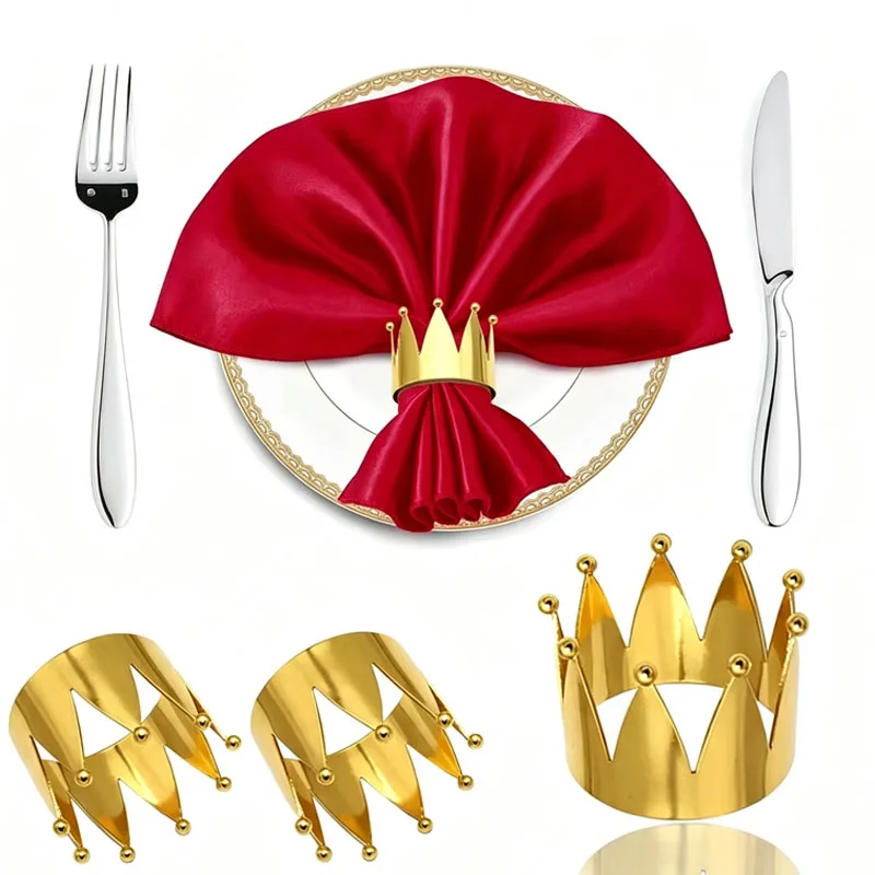 1-24PCS Gold Metal Crown Shaped Napkin Rings Elegant Napkin Holders for Hotel Wedding Banquet Table Decor Party Supplies