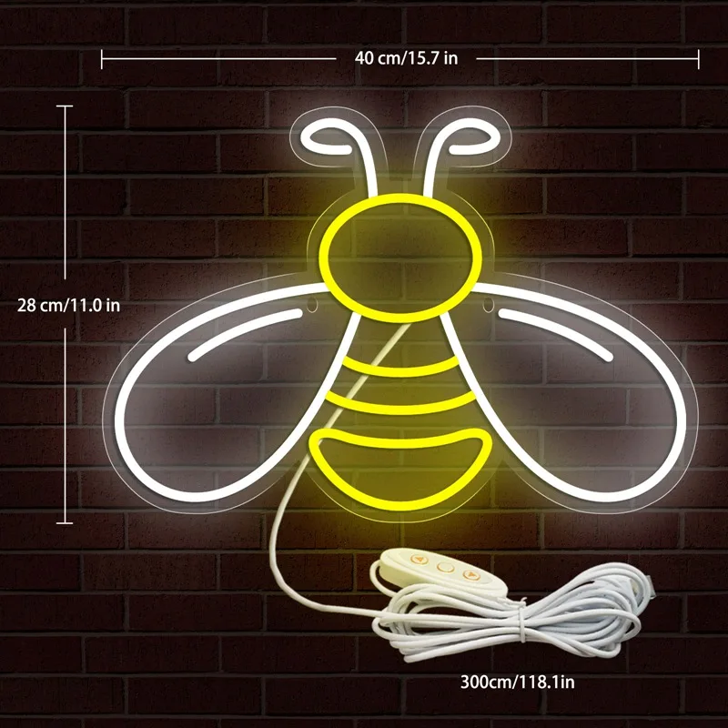 Cute Honey Bee LED Neon Light Sign Acrylic Neon Sign USB Dimmer Switch For Home Kids Bedroom Gaming Room Wall Decor Night Light