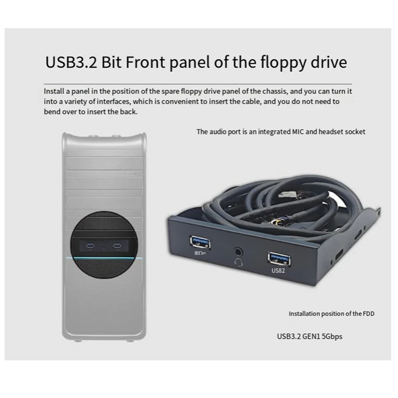 3.5 Inch Desktop Floppy Bay Front Panel With 2 USB 3.0 Connector + HD Audio Microphone Port For PC Computer Case