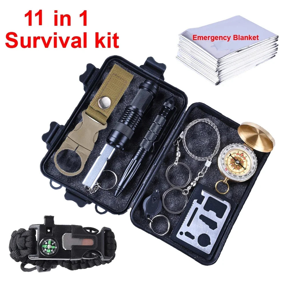 

11 in 1 Survival kit Outdoor Camping Equipment Travel Militar Emergency Supplies First aid kits Tactical survival Tools Gauze