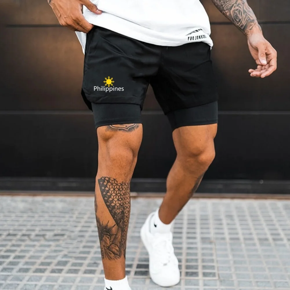 

Fashion Men's Stretch Tight Running Shorts Gym Sports Shorts 2 In 1 Workout Bottoms Fitness Jogging Short Pants for Men Summer