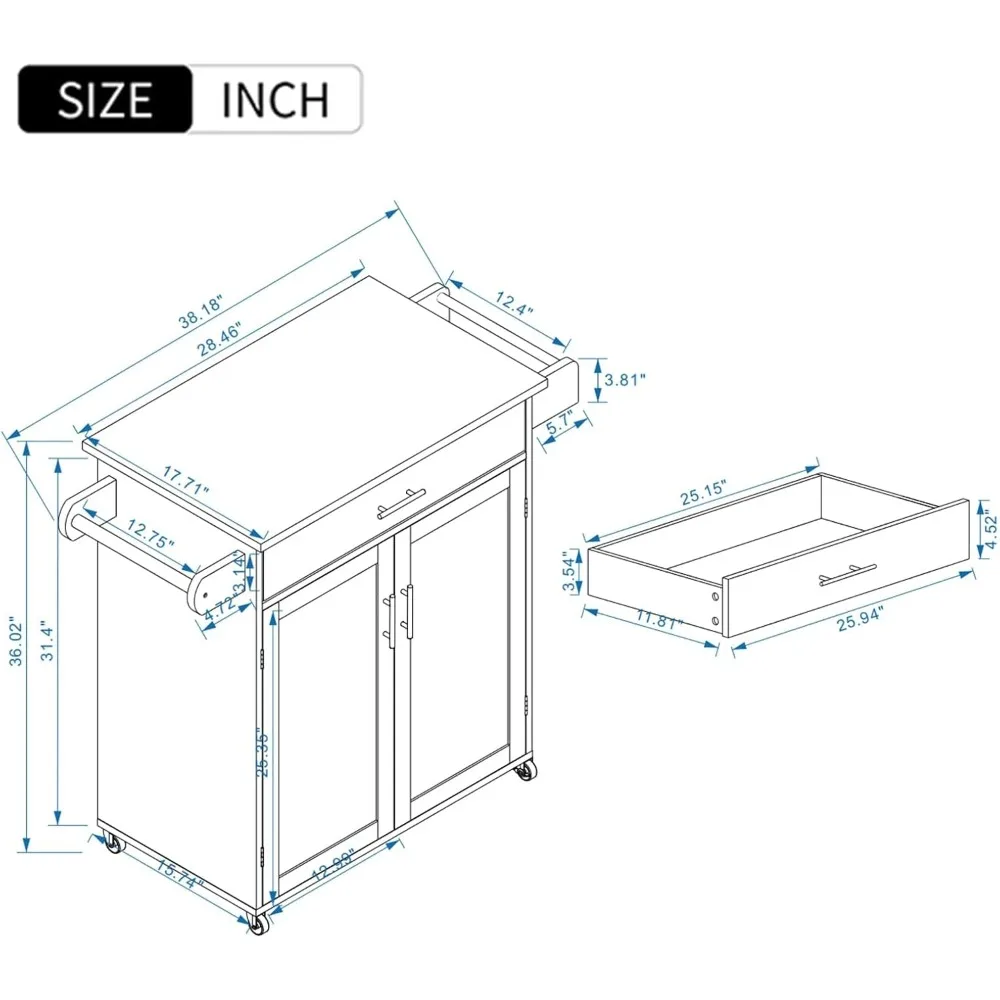 تخزين جزيرة المطبخ مع سطح طاولة، وعربة أدوات دوارة مع أدراج، وخزائن، ورف توابل، وحامل منشفة لجهاز الهاتف المحمول #3